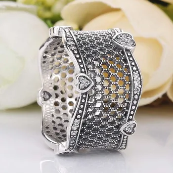 Originalus Nėrinių Meilės Žiedus Su Crystal Moterims 925 Sterlingas Sidabro Žiedas Vestuves Dovanų Fine Jewelry
