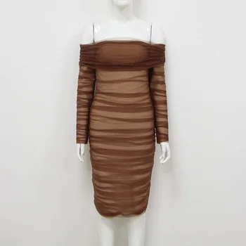 Naujas Žiemos Mados Seksualus Off Peties Puoštas Rudas Juodas Tvarstis Suknelė 2019 Dizainerio Mados Vakarą Šalis Suknelė Vestido