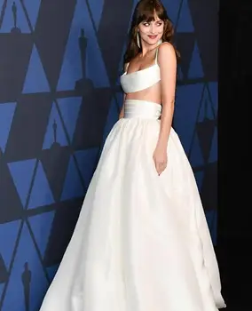 2020 Įžymybė Oficialią Chalatai Balti Satino Dviejų Dalių Vakarinę Suknelę Spageti Dirželis Moterys Šalis Chalatai Kišenėje Elegantiškas Chalatai