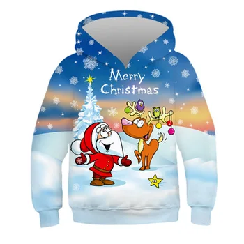 2020 Naują Kalėdų Berniukų švarkai mergaitėms, vaikams su Gobtuvu megztinis Rudenį, Žiemą spausdinti Vaikų gobtuvu megztinis 8-12T Kalėdų