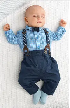 Bamblys Kūdikių Naujagimį Berniuką peteliškę Pledas Blue Marškinėliai Suspender Kelnės Kelnės Komplektus 2vnt Komplektas
