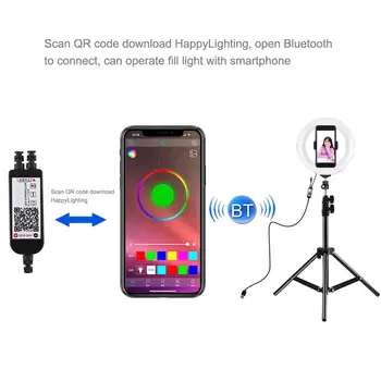 PULUZ 7.9 colių 20cm USB, RGB šviesos žiedas+ 1.1 m šviesos stendas LED Dual Spalvos Temperatūra Selfie Fotografijos Vaizdo Žibintai ir Telefono Apkabos