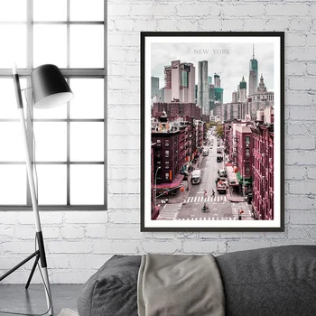 Rausvos spalvos, New York Wall art Plakatai ir Spausdina Klestintis Miestas Drobės paveikslai Pastato nuotrauką Spausdinti nuotraukas Dekoracija Li
