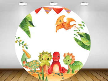 Apvalus ratas backgroundCartoon akvarelė dinozaurų Fone baby shower berniukams, mergaitėms, vaikams, gimtadienio stalo dekoro Padengti vinilo