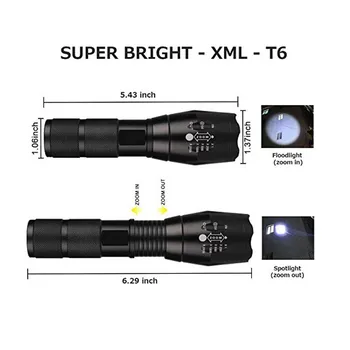 UltraFire LED Žibintuvėlis Cree XML-T6-5 Režimas Priartinimo Taktinis Luz Fakelas Medžioklės Lantern, Flash Šviesos Akinimo 18650 Žibintuvėlis