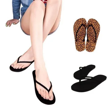 Mados Naujų Moterys Vasarą Šlepetė Leopard Juoda Butas Heel Flip Flops Atsitiktinis Sandalas Paplūdimio Šlepetės Moterų PU Namų Batai
