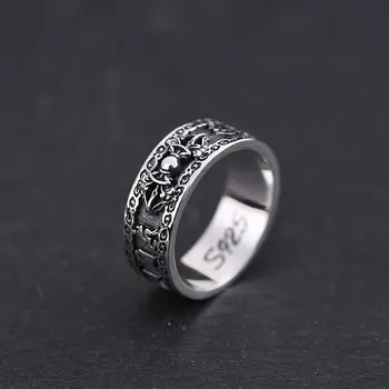 S925 Sidabro Derliaus Tailando Sidabro Žiedas Didmeninė Vyrų ir Moterų Etninės Stiliaus Šešių simbolių Mantra Vajra Žiedas