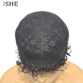 Trumpi Garbanoti Perukai Už juodaodžių Moterų Pigūs Pixie sutrumpinta Žmogaus Plaukų Perukai Ne Nėriniai Perukas Mašina Padarė Juoda Spalva Brazilijos Plaukų ISHE