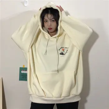 Negabaritinių negabaritinių korėjos stiliaus kawaii harajuku hoodie žiemos drabužių streetwear moterys ilgomis rankovėmis viršūnes palaidinukė