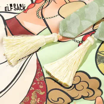 ELFSACK Žalia Originalus Grafinis Spausdinti Kontrastą Akių Satino Šifono Suknelė Moterų 2020 M. Vasarą ELF ilgomis Rankovėmis Ponios Derliaus Suknelės