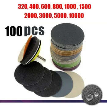 100vnt Sandpapers 3in/75mm Vandeniui atsparus Šlifavimo Diskai Wet & Dry Flocking švitriniu popieriumi 320-10000 Smėlis