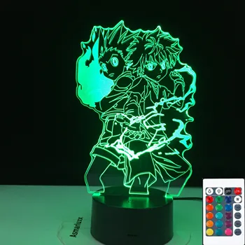 Gon ir Killua Pav 3D Naktį Šviesos Anime Hunter X Hunter naktinė lempa už Vaikas Miegamojo Dekoras Apšvietimas Vaiko Dovana, Naktiniai staleliai, Lempa