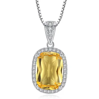 Akmuo citrinas rašė pakabukas karoliai moterų geltona kristalų prabanga cirkonis deimantu balto aukso sidabro spalvos choker šaliai, papuošalai, dovana
