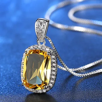 Akmuo citrinas rašė pakabukas karoliai moterų geltona kristalų prabanga cirkonis deimantu balto aukso sidabro spalvos choker šaliai, papuošalai, dovana