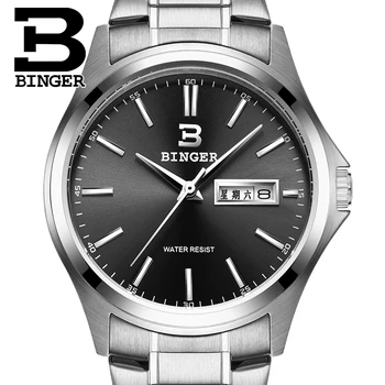 Šveicarija Prabangūs vyriški Žiūrėti BINGER prekės Kvarco visą Nerūdijančio Vyrų Laikrodis atsparus Vandeniui Visiškai Kalendoriaus Garantija B3052B5