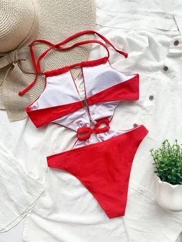 Raudona Iškirpti vientisi maudymosi kostiumėlį, Paminkštintas Aukštos Kojos Supjaustyti Bather Plaukimo Kostiumas Moteris 2021 Nauja Seksuali Tanga Paplūdimį Moterys Gali Monokini