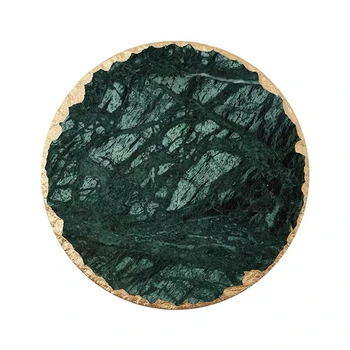 Prabanga neslidus Smaragdas Nekilnojamojo Marmuro miestelyje puodelis vieta kilimėlis Žalias Akmuo su Aukso Apdaila Atsparus Karščiui Trivet Stalo Apdailos