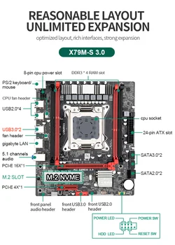 Jingsha X79 m-s 3.0 plokštė nustatyti USB 3.0 su Xeon LGA2011 E5 2630 V2 CPU 4x4GB=16GB 1 600 mhz DDR3 ECC REG atmintis M. 2 SATA3.0