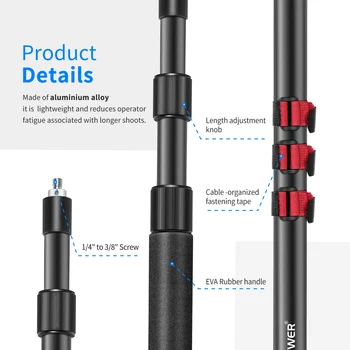 Neewer Nešiojamų 3 Skyriai Tampus Handheld Microphone Boom Pole Standartas 5/8 colio-27 Temas Reguliuojamas Ilgis 3-8 Metrų