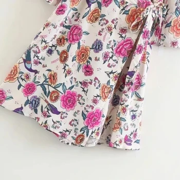 2018 Atostogų vėjo Gėlių spausdinti V-Kaklo kryžiaus Kimono Mini suknelė Laisvalaikio big swing suknelės vestidos Moteriški Drabužiai D1288
