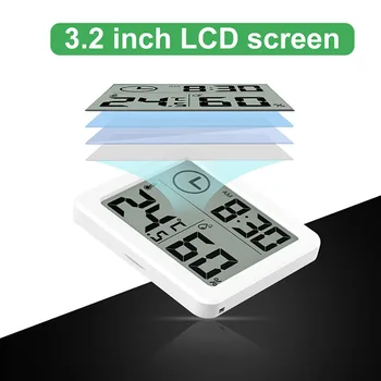 Elektroninis LCD Skaitmeninis Buityje Termometras Ultra Plonas Drėgmėmačiu Nešiojamų Temperatūros, Drėgmės Matuoklis, Laikrodis