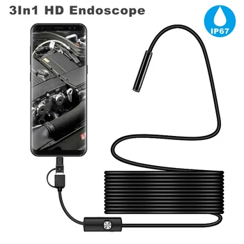 7mm Endoskopą išmanųjį Fotoaparatą, Lankstus IP67 atsparus Vandeniui TIPAS-C USB OTG Tikrinimo Borescope Kamera, skirta 