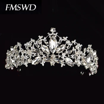 FMSWD Mados Karalienė Sidabro Karūna Naujos Įvairių Nuotakos Vestuvių Crystal Crown Deivė Gimtadienio kalnų krištolas Plaukų Aksesuarai