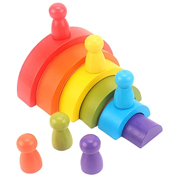 6Pcs Vaikams, Žaislai, Medžio Spalvinga Vaivorykštė Blokai su Lėlės Spalvos Kamino Blokas Žaislai Vaikams Ankstyvo Mokymosi Kūdikių