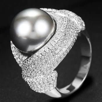 GODKI Prabanga Didelis Imitacija, Perlų Gėlių Drąsus Pareiškimas Žiedai su Cirkono Akmenys 