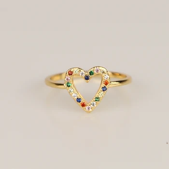 Paprasta 2019 Valentino dovana, papuošalai draugei, Aukso spalvos vaivorykštė cz širdies tuščiaviduriai širdies žiedas mados klasikinis papuošalai