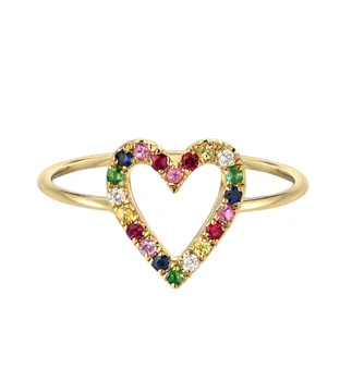 Paprasta 2019 Valentino dovana, papuošalai draugei, Aukso spalvos vaivorykštė cz širdies tuščiaviduriai širdies žiedas mados klasikinis papuošalai