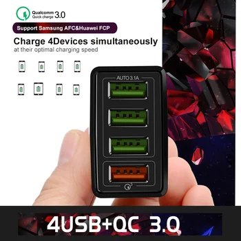36W Greitas Įkroviklis QC3.0 4 Port USB Kroviklis 5V/3A Mobiliojo Telefono Įkrovimo Adapteris Greito Įkrovimo iphone Samsung Tablet ES MUMS Plug