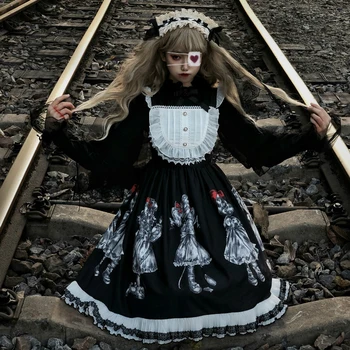 Gothic Lolita Dress Dark Angel Serijos Aukštas Žemas Lolita JSK Suknelę, Soufflesong Kawaii Retro Tamsiai Japonų
