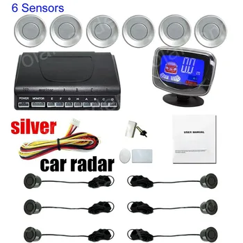 Nemokamas pristatymas automobilio parkavimo sistema su 6 jutikliai priekyje ir gale atstumo buzzer alarm LCD ekranas stebėti 9 spalvų