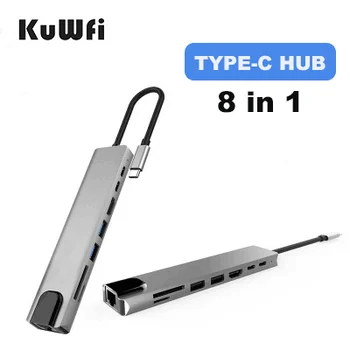 USB Tipo C su USB 3.0 Ir HDMI-DP-RJ45 Paramos 4K 5A-87W Dock USB Skirstytuvo-C Maitinimo Pristatymo Reikmenys, iMac, MacBook air