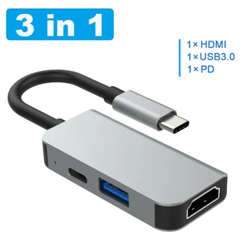 USB Tipo C su USB 3.0 Ir HDMI-DP-RJ45 Paramos 4K 5A-87W Dock USB Skirstytuvo-C Maitinimo Pristatymo Reikmenys, iMac, MacBook air