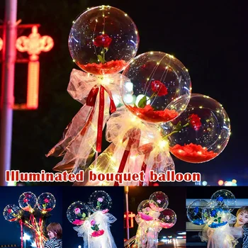 LED šviesos skaidrus balionas Puokštė rožių Jubiliejų, gimtadienio Laimingų naujųjų metų ir kalėdų Balionas apdailos XH8