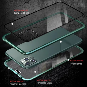 Anti-peeping Metalo Telefono dėklas Skirtas iPhone 11 Pro Max Anti-Spy Privatumo 360 Grūdinto Stiklo Dangtelis, Skirtas 