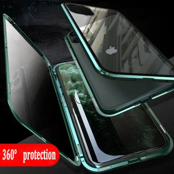 Anti-peeping Metalo Telefono dėklas Skirtas iPhone 11 Pro Max Anti-Spy Privatumo 360 Grūdinto Stiklo Dangtelis, Skirtas 