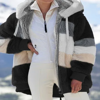 2020 m. Moterų Liemenės Žiemos Paltai Striukės Outwear Kratinys Gobtuvu Striukė Dirbtiniais Kailiais Ponios Užtrauktukas Prarasti Negabaritinių Kailis su Kišenėje