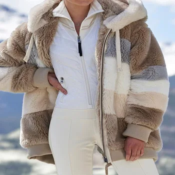 2020 m. Moterų Liemenės Žiemos Paltai Striukės Outwear Kratinys Gobtuvu Striukė Dirbtiniais Kailiais Ponios Užtrauktukas Prarasti Negabaritinių Kailis su Kišenėje