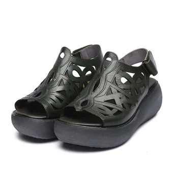 Storas-soled Sandalai Moteriška Vasaros Tuščiaviduriai Sandalai Sprogimo Modeliai Naujas Odos Retro Bateliai Zapatos De Mujer Atidaryti Kojų Kulnais