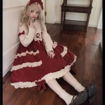 Moterų Lolita Dress Angelas Sluoksniuotos Lėlės op Nėrinių ilgomis Rankovėmis Kasdien Mergina Medvilnės Princesė Dress Gotikos Loli Suknelė Mielas Kostiumas Maid