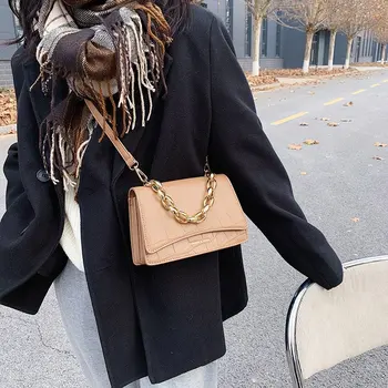 Prabangos Prekės Rankinės 2020 Moterų Žiemos Mados Mažų Pečių Garsaus Dizainerio Aukso Grandinės PU Odos Vintage Flap Bag