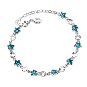 Subtili moteriška Apyrankė 925 sterlingas sidabro Didina mėlyna kristalų Pentagram Star Apyrankės Moterims, Reguliuojamas Grandinės pulseira