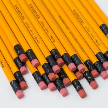 12Pcs Staedtler geltonas pieštukas 134 medinių pieštukų, HB 2B Su guminiais galvos Biuro ir Mokyklos Reikmenų,