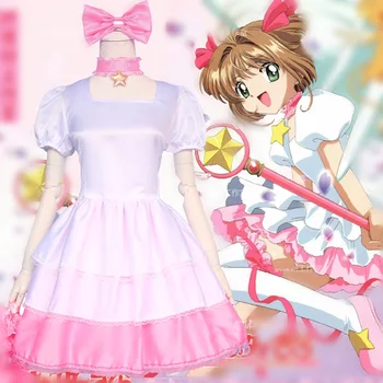 Anime Cardcaptor Sakura Cosplay Kostiumų Kinomoto Sakura Cosplay Kostiumų Rausva Balta Mūšis Kostiumas Pilnas Komplektas Lolita Dress
