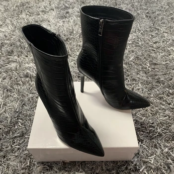 2020 Naujas mados rudens-žiemos moterų batai juodos odos batai moterims pažymėjo tne aukšti kulniukai batai seksualus ponios batai