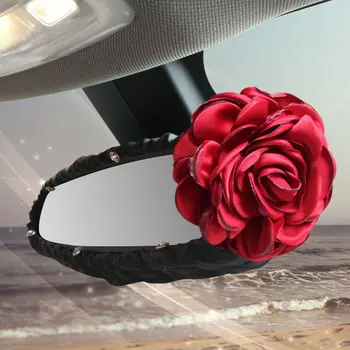 Raudona Rožė Gėlių Automobilio Sėdynės Interjero Aksesuarų Vairas Padengti Auto Kristalų Rankinis Stabdis Shifter Dangtelį, Diržą, Padengti Moterims