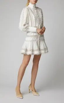 Aukštos Kokybės Seksuali Juodai Balta Suknelė Elegantiškas Ilgas Žibintų Rankovės Moterų Derliaus Suknelės, Šaliai